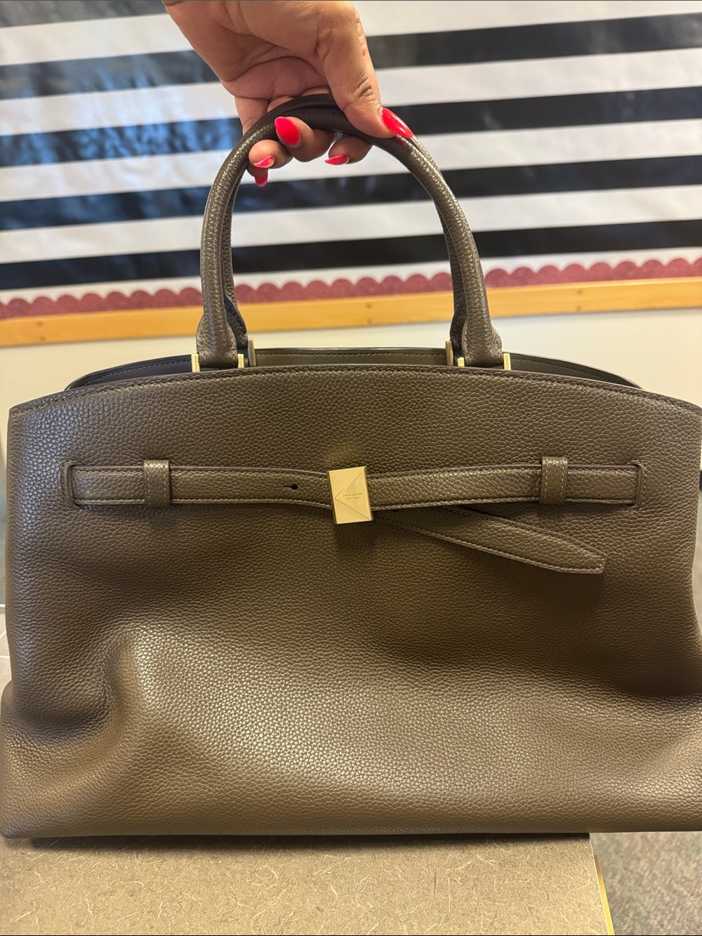 kate spade metallic bronze leather tote with gold hardware